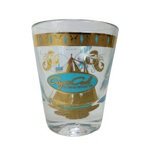 Cape Cod Massachusetts Shot Glass Aqua Gold Turquoise Vintage